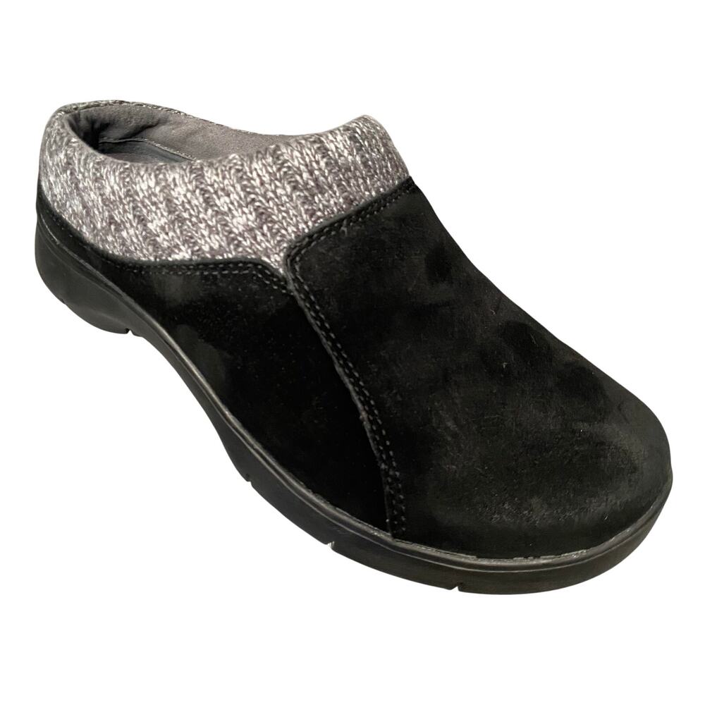 Dansko Emily Slip On Clog Sz 38 EU 8 US Black Suede Gray Knit Cuff